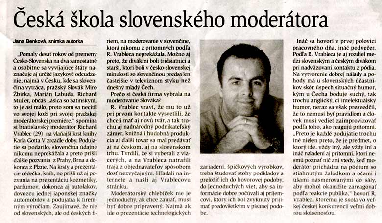 denník Hospodárske Noviny, 30.5.2002, príloha Copernicus: Česká škola slovenského moderátora