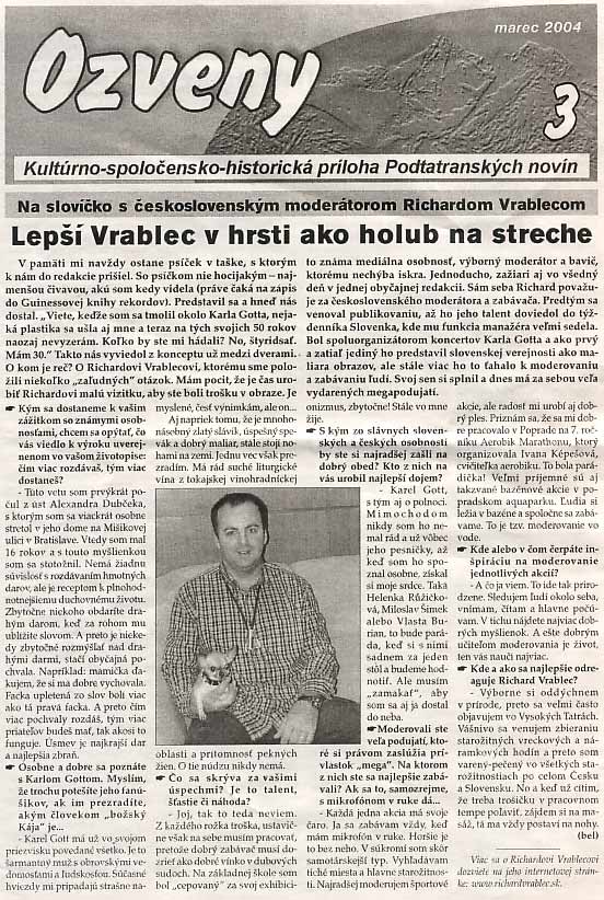 Podtatranské noviny, marec 2004: Lepší Vrablec v hrsti ako holub na streche